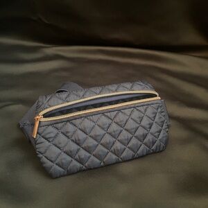 Quilted Fanny Pack Waist Bag Navy Blue Rose Gold Zipper